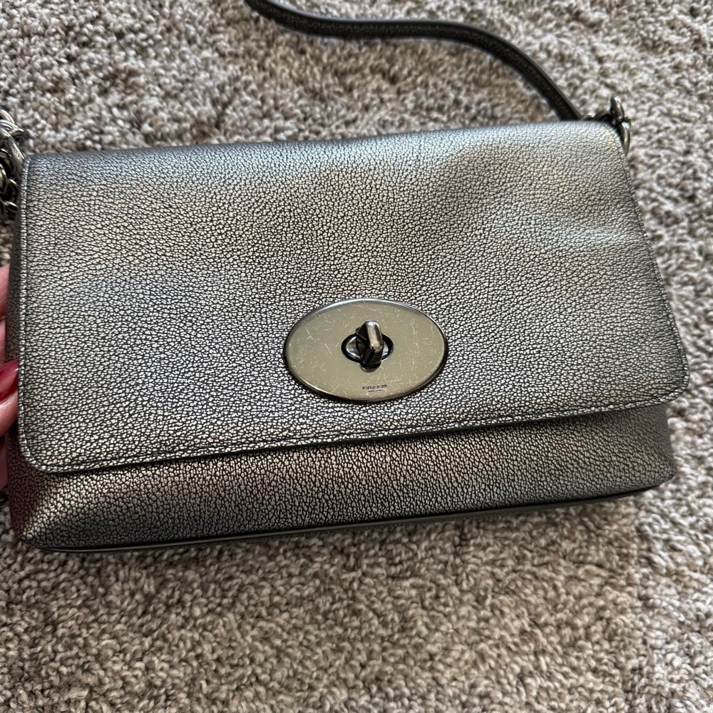 Coach Elegant Gun Metal Leather Shoulder Bag